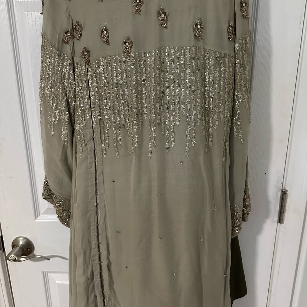 Chic Beaded Olive Dress